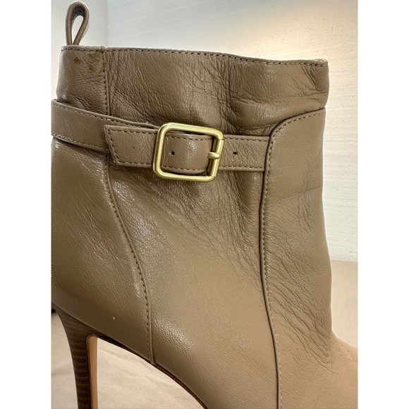 Ann Taylor Petra Buckle Booties Leather Beige Tan High Heel Fawn. Size 7.5 - Picture 8 of 12